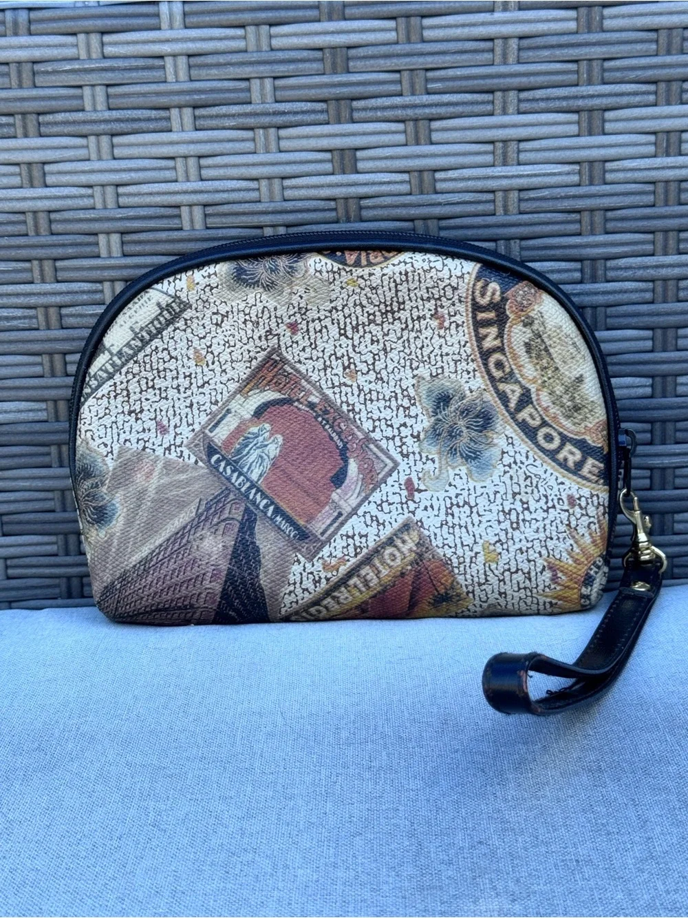 Vintage Allan Edward Travel Print Cosmetic Bag Wristlet